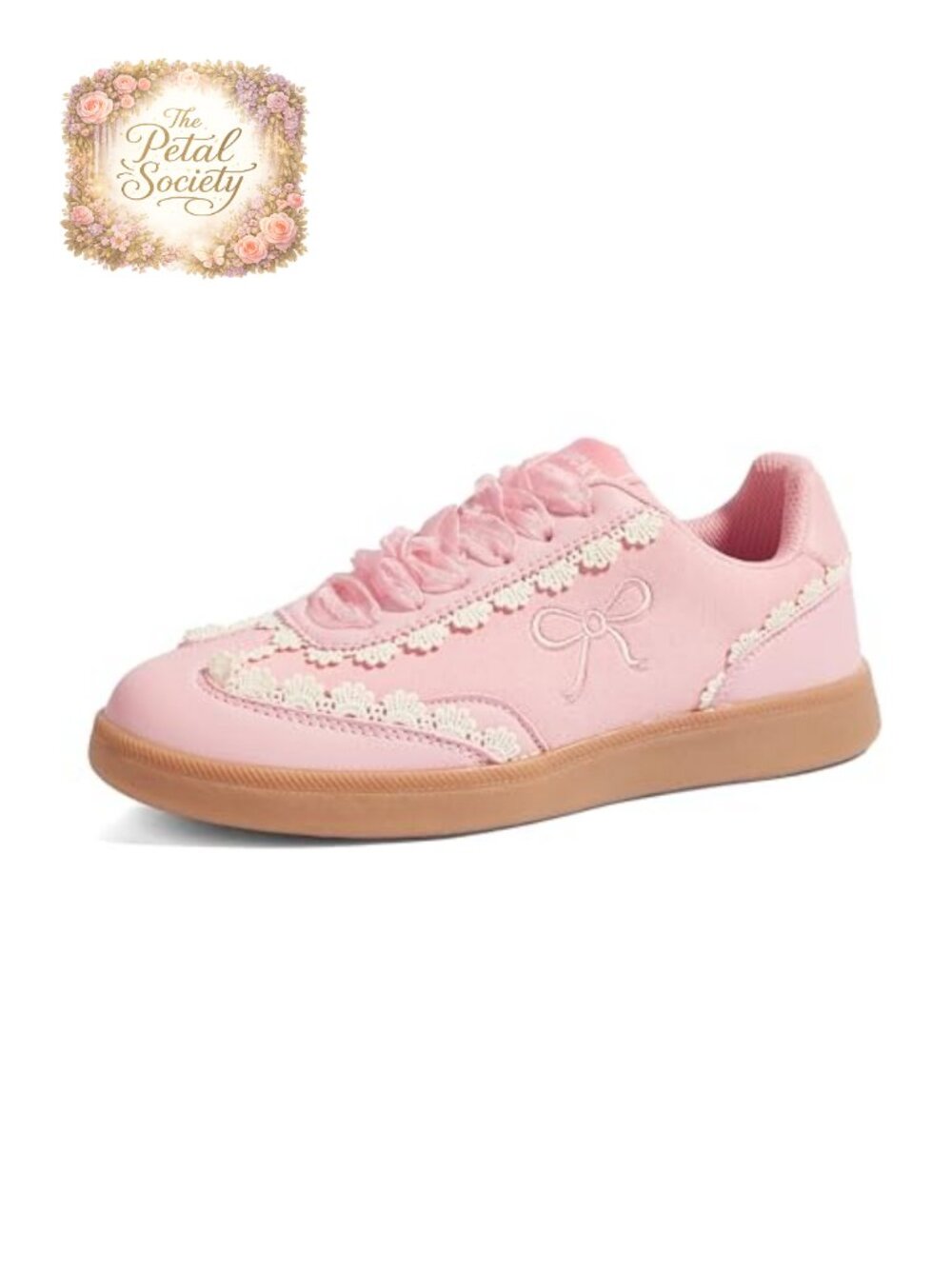 Women's Lace Detail Sneakers with Organza Ribbon, Ballet-Inspired, Faux Suede